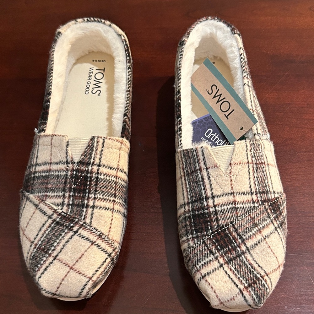 TOMS Alpargata Biscotti Plaid/Faux Fur slip on shoes